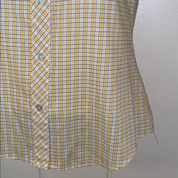 Vtg 80s blue & yellow checked button down shirt - Picture 3 of 5